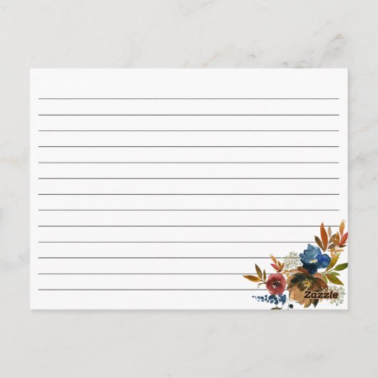 ネイビーと錆の水の色の花ホワイトレシピカード ポストカード (裏面)