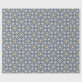 ネイビーと黄色のスペインのタイル模様 ラッピングペーパー (フラット)