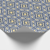 ネイビーと黄色のスペインのタイル模様 ラッピングペーパー (角)