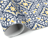 ネイビーと黄色のスペインのタイル模様 ラッピングペーパー (ロールコーナー)