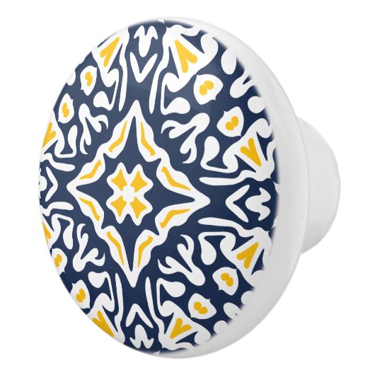 ネイビーと黄色の地中海のタイル模様 セラミックノブ (右)