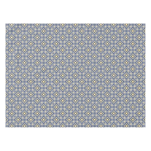 ネイビーと黄色の地中海のタイル模様 テーブルクロス (正面(横))