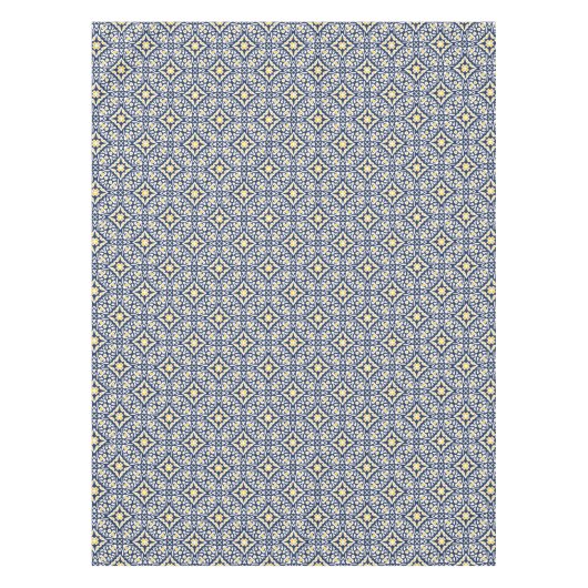 ネイビーと黄色の地中海のタイル模様 テーブルクロス (正面)