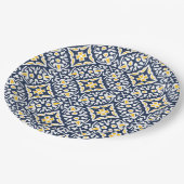 ネイビーと黄色の地中海のタイル模様 ペーパープレート (アングル)