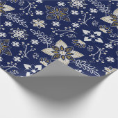 ネイビーに黄色と白の花のモザイクパターン ラッピングペーパー (角)