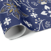 ネイビーに黄色と白の花のモザイクパターン ラッピングペーパー (ロールコーナー)