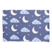 ネイビーのかわいい月・星・雲の枕カバー 枕カバー (正面)