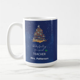 ネイビーのもみの木の先生へのクリスマス オルゴール コーヒーマグカップ