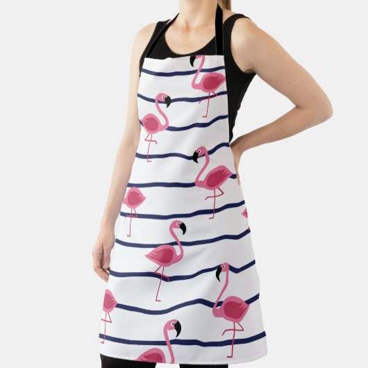 ネイビーのエプロンにストライプフラミンゴ エプロン (インサイチュ)