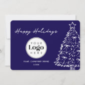 ネイビーのカスタムロゴ入りクリスマスビジネスサンクスカード シーズンカード (正面)