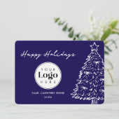 ネイビーのカスタムロゴ入りクリスマスビジネスサンクスカード シーズンカード (スタンド正面)