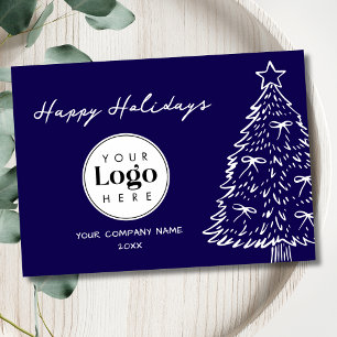 ネイビーのカスタムロゴ入りクリスマスビジネスサンクスカード シーズンカード