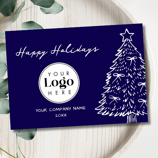 ネイビーのカスタムロゴ入りクリスマスビジネスサンクスカード シーズンカード