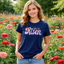 ネイビーのクリスチャンイースター フローラルイースターフォント「主は復活された」 トライブレンドTシャツ