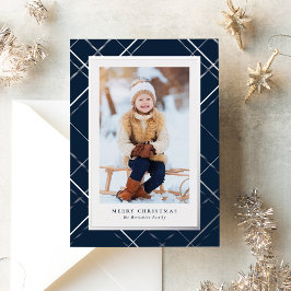 ネイビーのクリスマスプレイド1枚の写真エレガント家族 箔シーズンカード