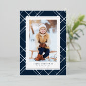ネイビーのクリスマスプレイド1枚の写真エレガント家族 箔シーズンカード (立ち正面)