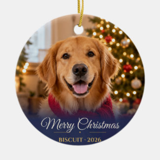 ネイビーのクリスマスペットフォトグッズ セラミックオーナメント
