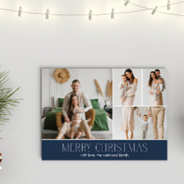 ネイビーのクリスマス エレガントな4枚コラージュ写真メッセージ シーズンカード