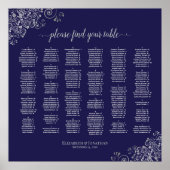 ネイビーのシルバーレースのアルファベットの座席表 ポスター (正面)