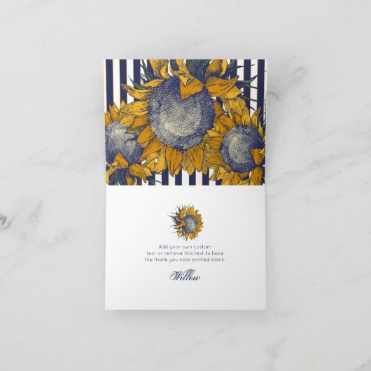 ネイビーのストライプとひまわり　サンキューカード サンキューカード (内部)