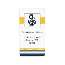 ネイビーのストライプ、アンカー、航海のウェディングラベル