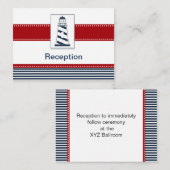 ネイビーのストライプ、灯台、航海の受付カード エンクロージャーカード (正面/裏面)