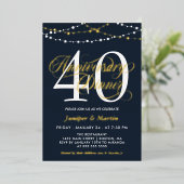 ネイビーのストリングライト 40周年結婚記念日ディナー 箔招待状 (立ち正面)