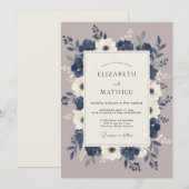 ネイビーのドラマチックな冬の結婚式 招待状 (正面/裏面)