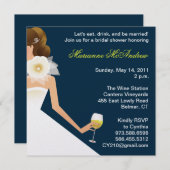 ネイビーのドレスにワインレッドの黒髪 招待状 (正面/裏面)