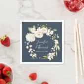 ネイビーのホワイトウォーター色フローラ結婚リース スタンダードカクテルナプキン (インサイチュ)