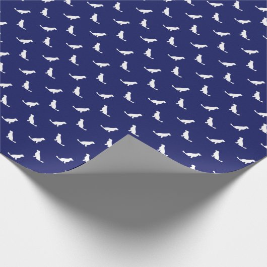 ネイビーのホワイトゴールデンレトリバーのアウトライン ラッピングペーパー (角)