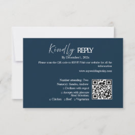 ネイビーのミニマリスト結婚式RSVPカード 出欠カード