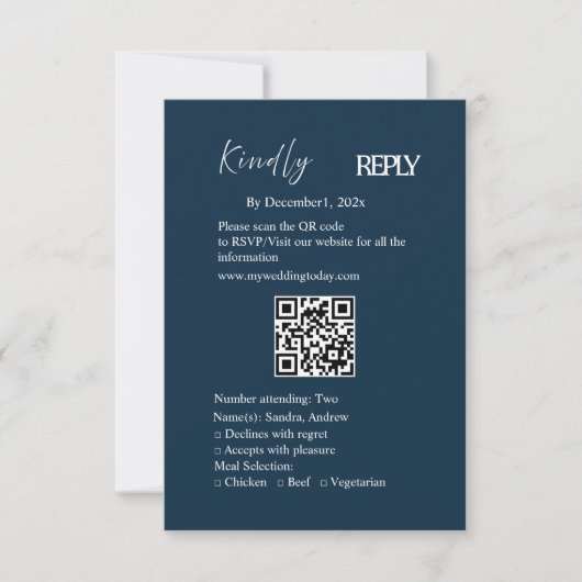 ネイビーのミニマリスト ウェディング RSVP カード (正面)