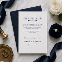 ネイビーのミニマルラグジュアリー結婚式のお礼カードテンプレート