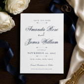 ネイビーのミニマルラグジュアリー結婚式の事前お知らせテンプレート 招待状