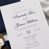 ネイビーのミニマルラグジュアリー結婚式招待状テンプレート 招待状