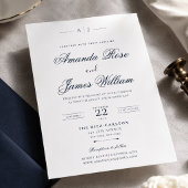 ネイビーのミニマルラグジュアリー結婚式招待状テンプレート 招待状