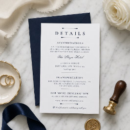ネイビーのミニマルラグジュアリー結婚式詳細カードテンプレート 出欠カード