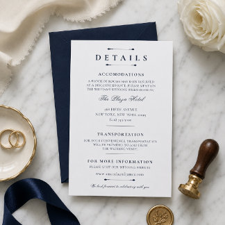 ネイビーのミニマルラグジュアリー結婚式詳細カードテンプレート 出欠カード