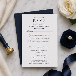 ネイビーのミニマルラグジュアリー結婚式RSVPカードテンプレート 出欠カード