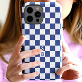 ネイビーのレトロチェック柄モノグラム Case-Mate iPhoneケース