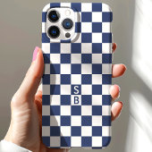 ネイビーのレトロチェック柄モノグラム Case-Mate iPhoneケース