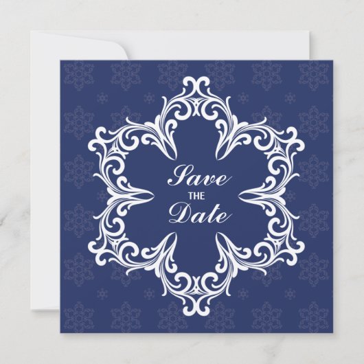 ネイビーの冬の結婚式 Save the Date 発表 招待状 (正面)