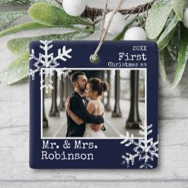 ネイビーの初めてのクリスマス 結婚記念写真 セラミックオーナメント