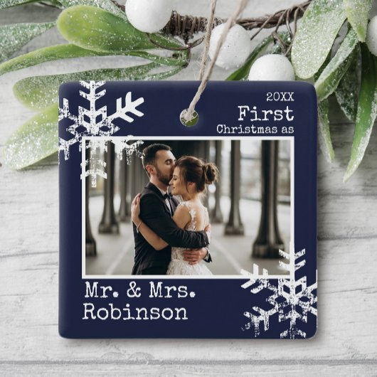ネイビーの初めてのクリスマス 結婚記念写真 セラミックオーナメント