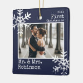 ネイビーの初めてのクリスマス 結婚記念写真 セラミックオーナメント (左)