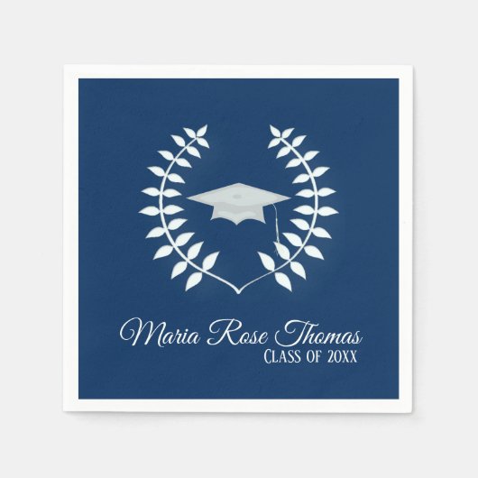 ネイビーの卒業式帽子ともみじのペーパーナプキン スタンダードカクテルナプキン (正面)