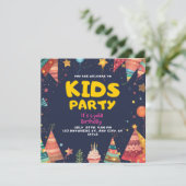 ネイビーの子供パーティーの誕生日招待状 招待状 (スタンド正面)