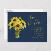 ネイビーの水色ひまわり日付保存 ポストカード (正面/裏面)