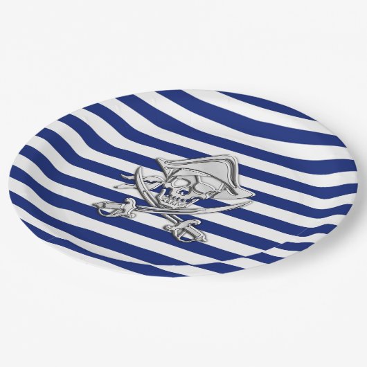 ネイビーの海賊クロムのようなストライプ作品 ペーパープレート (アングル)